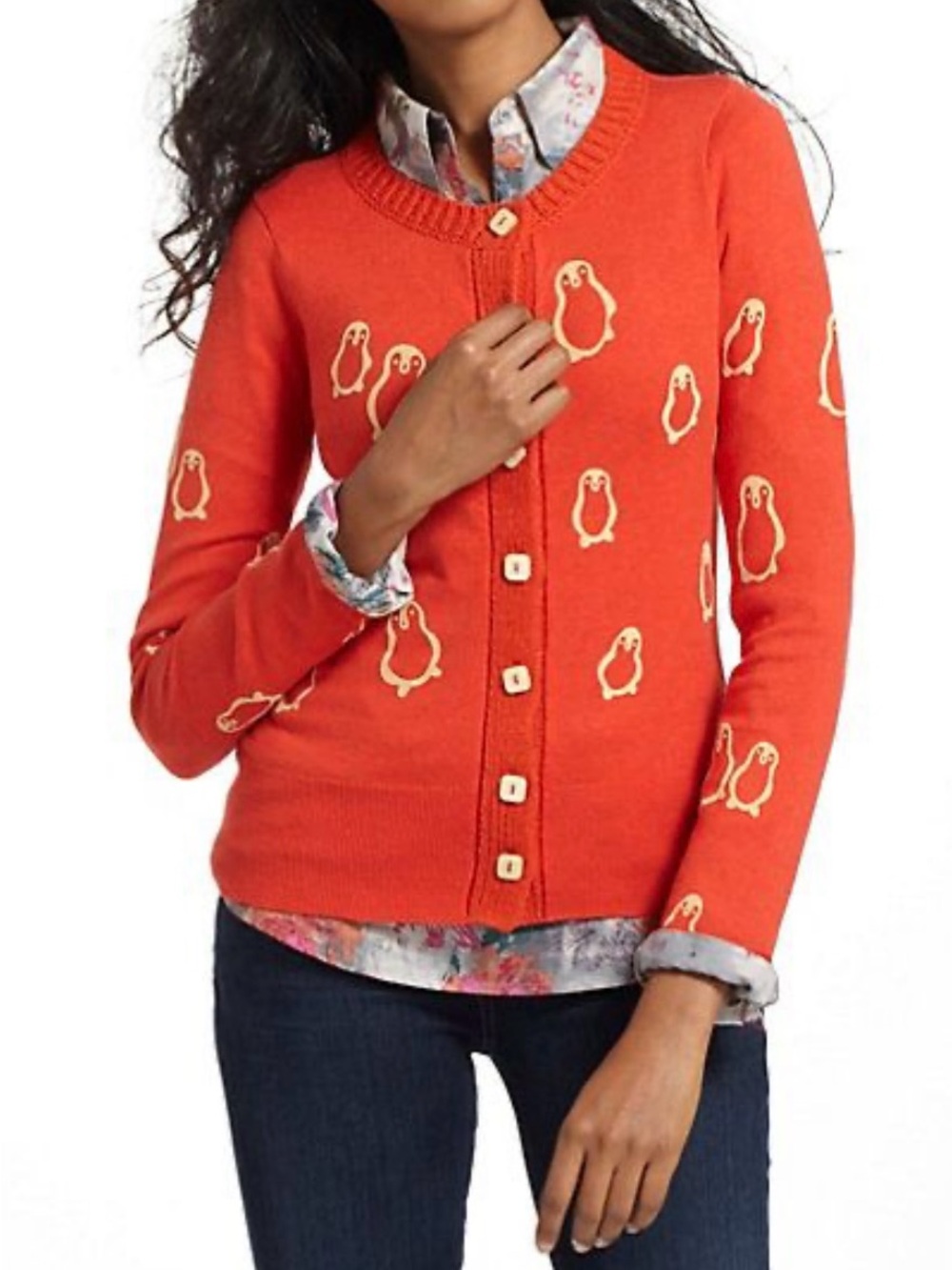 Feild Flower Anthropologie Red Velvet Penguin Cardigan ASO Lisa on Suburgatory